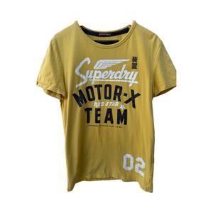 Superdry Black Label Japan Womens Medium Yellow Graphic T Shirt Logo